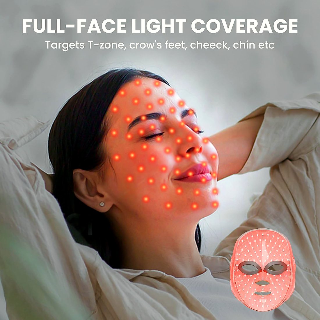 Red LED points covering a woman's whole face