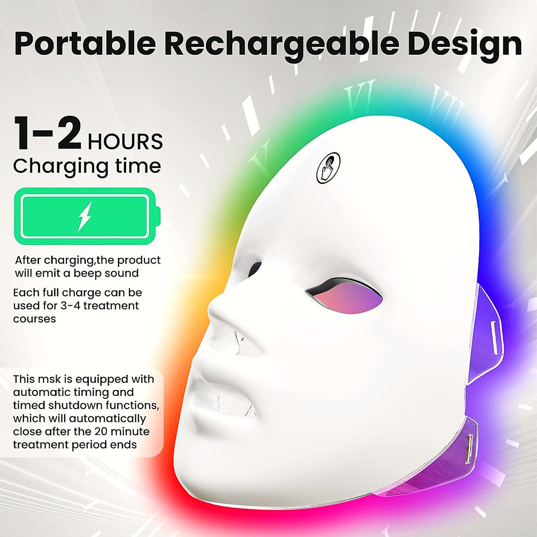 Rechargeable mask with 1 to 2 hour charging time